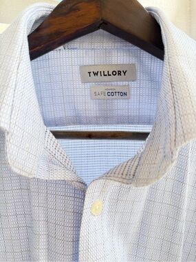 Twillory 16 34/35 Light Blue Check Safe Cotton Dress Shirt